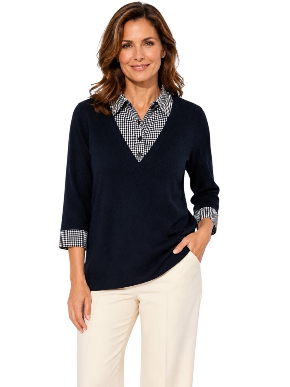 St. John Wool Mixed Media Sweater Tunic Blouse Combo Navy Size P or XS